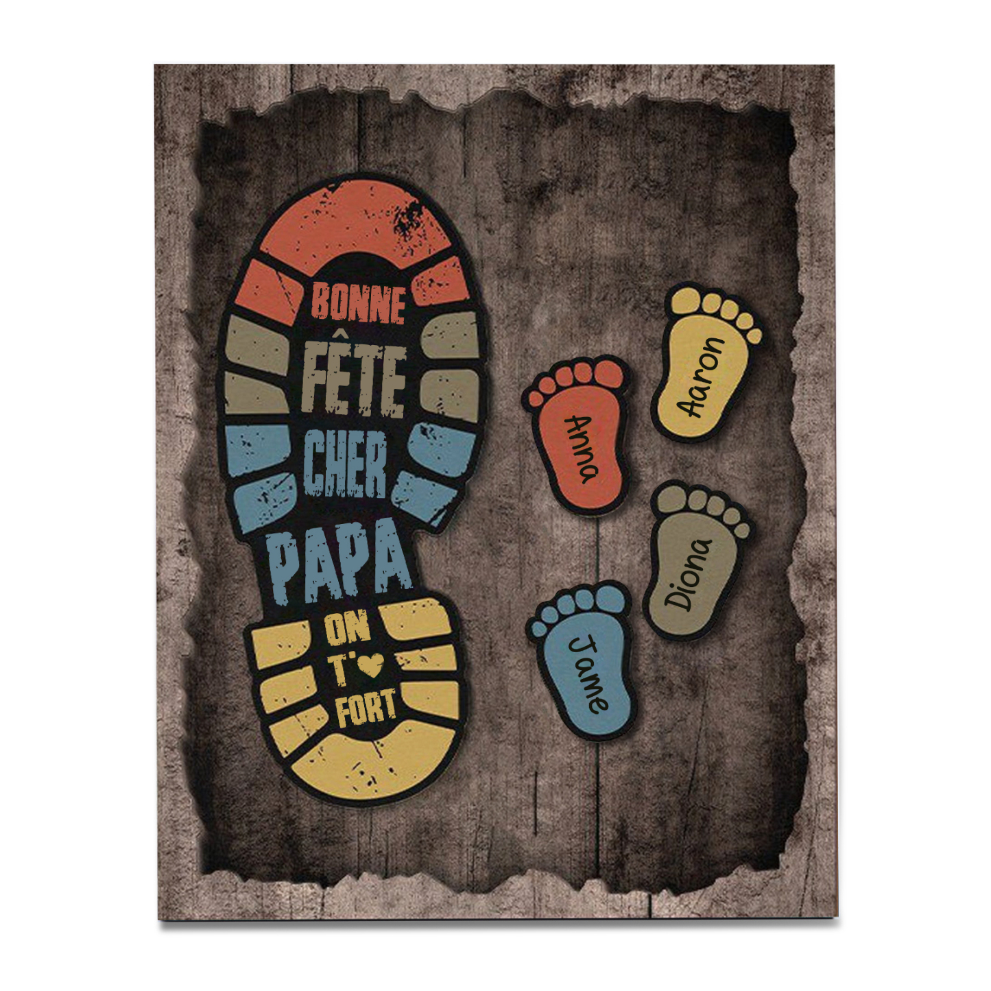 À Mon Papa-Cadre en Bois Pieds Bébé 4 Prénoms Personnalisés