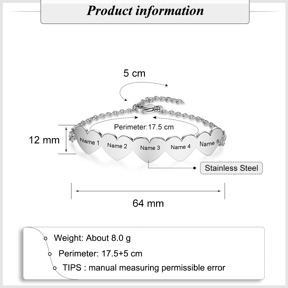 Bracelet cœur gourmette maillon 5 prénom personnalisé