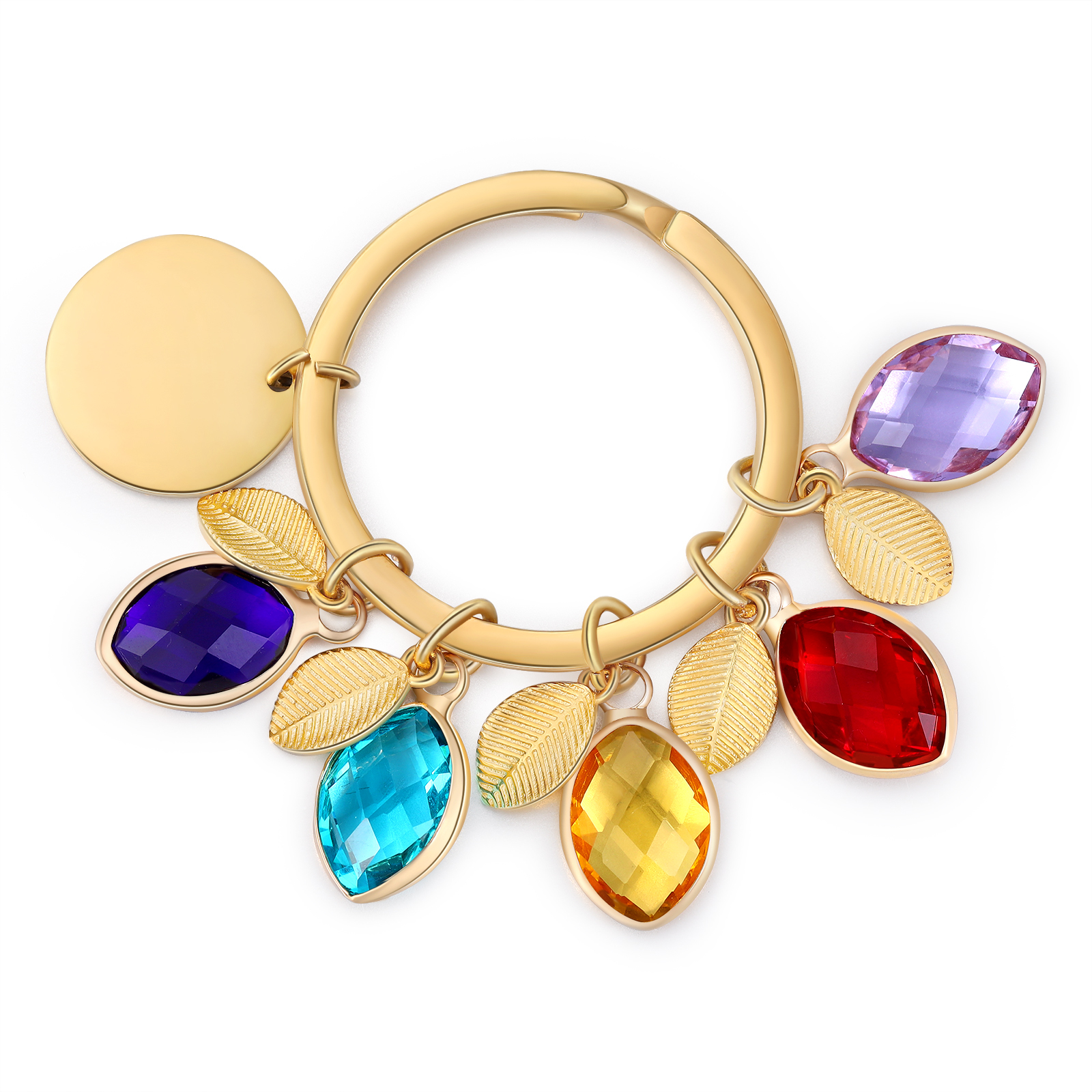 Porte-Clés Fleur de Naissance Feuilles 1 Prénom et 5 Lettres Personnalisés avec 5 Pierres de Naissance