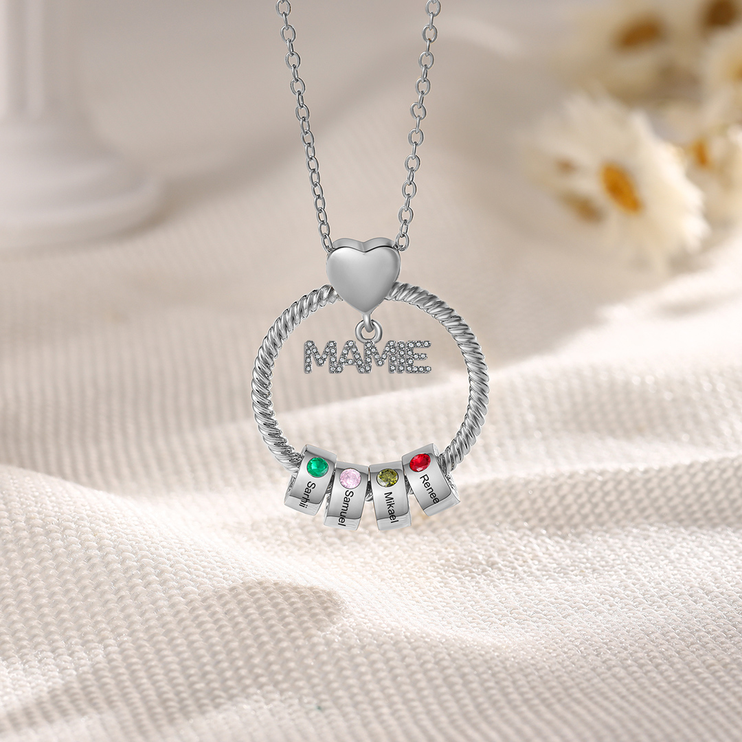 À ma Mamie - Collier personnalisé avec 4 Prénoms et Pierre de naissance  Collier pendentif Or/Argent｜Jessemade