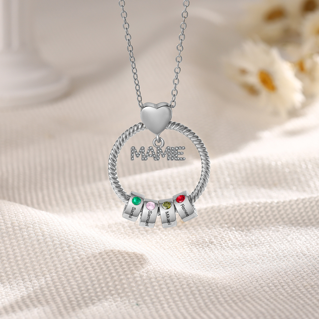 À ma Mamie - Collier personnalisé avec 4 Prénoms et Pierre de naissance Collier pendentif Or/Argent|Jessemade