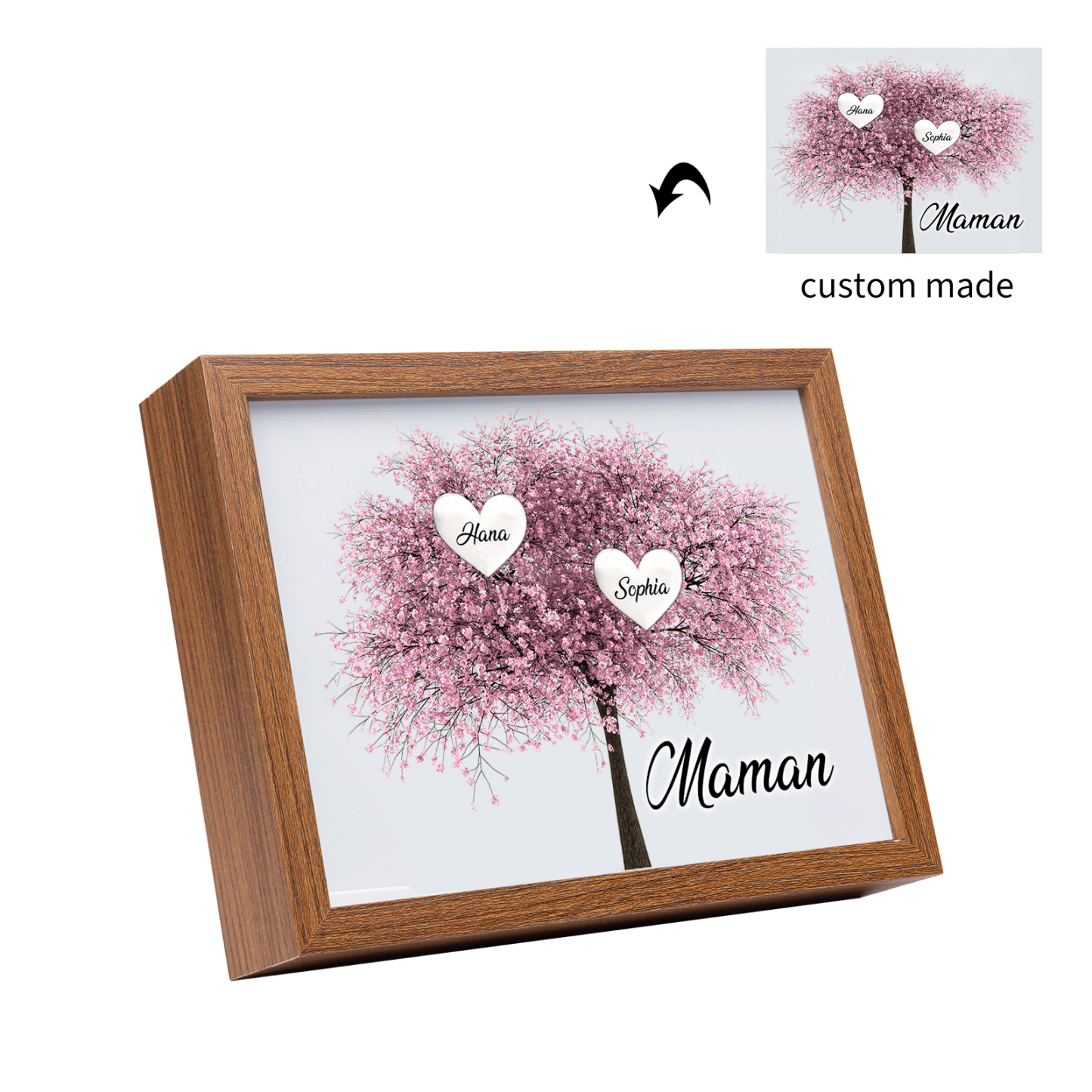 Cadre Photo LED Arbre de Vie 2 Prénoms et 1 Texte Personnalisé Décoration Famille