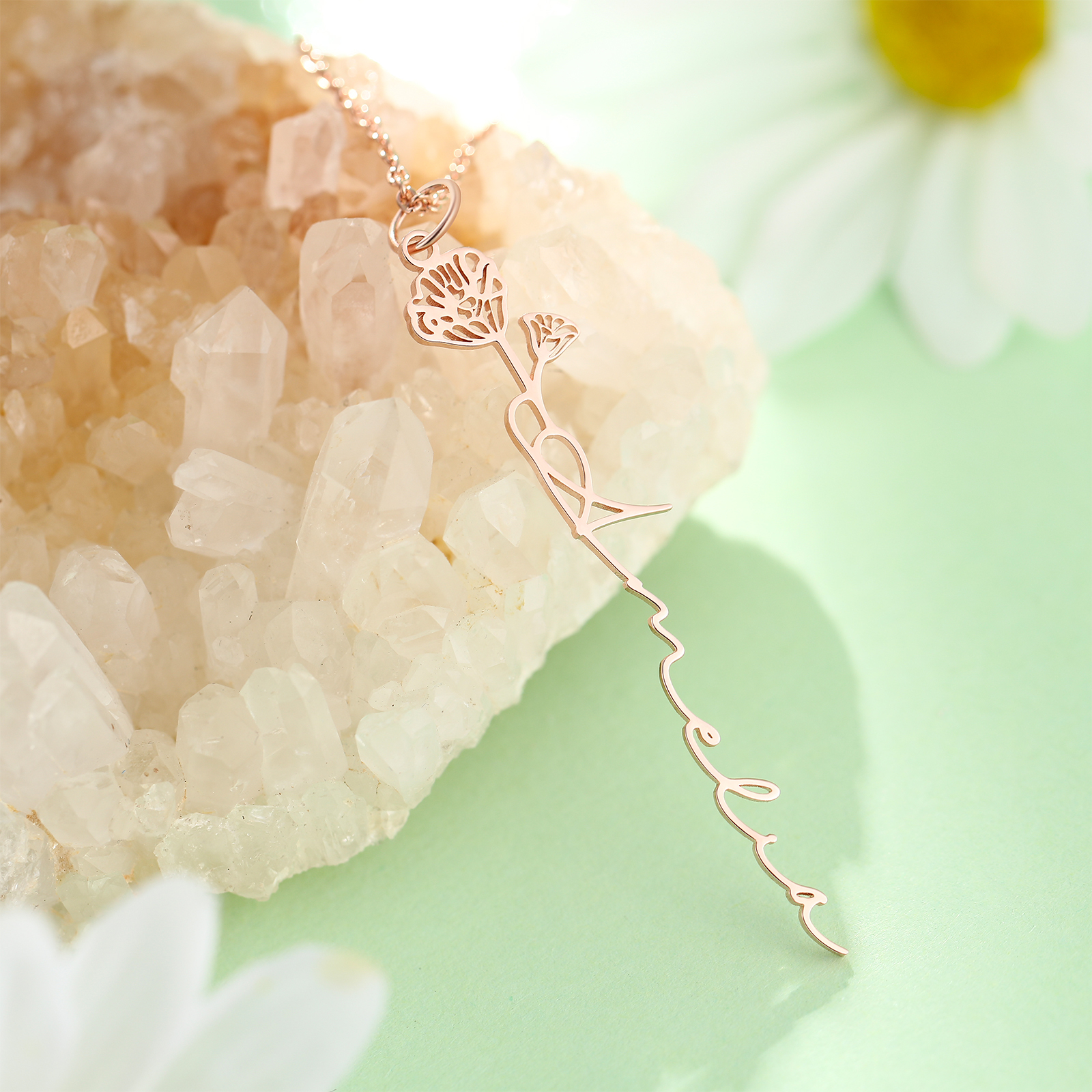 Collier prénom personnalisé 12 fleurs de naissance