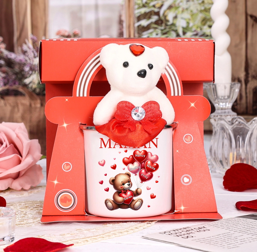 À Maman/Mamie - Tasse émaillée Ours 5 Prénoms Personnalisés