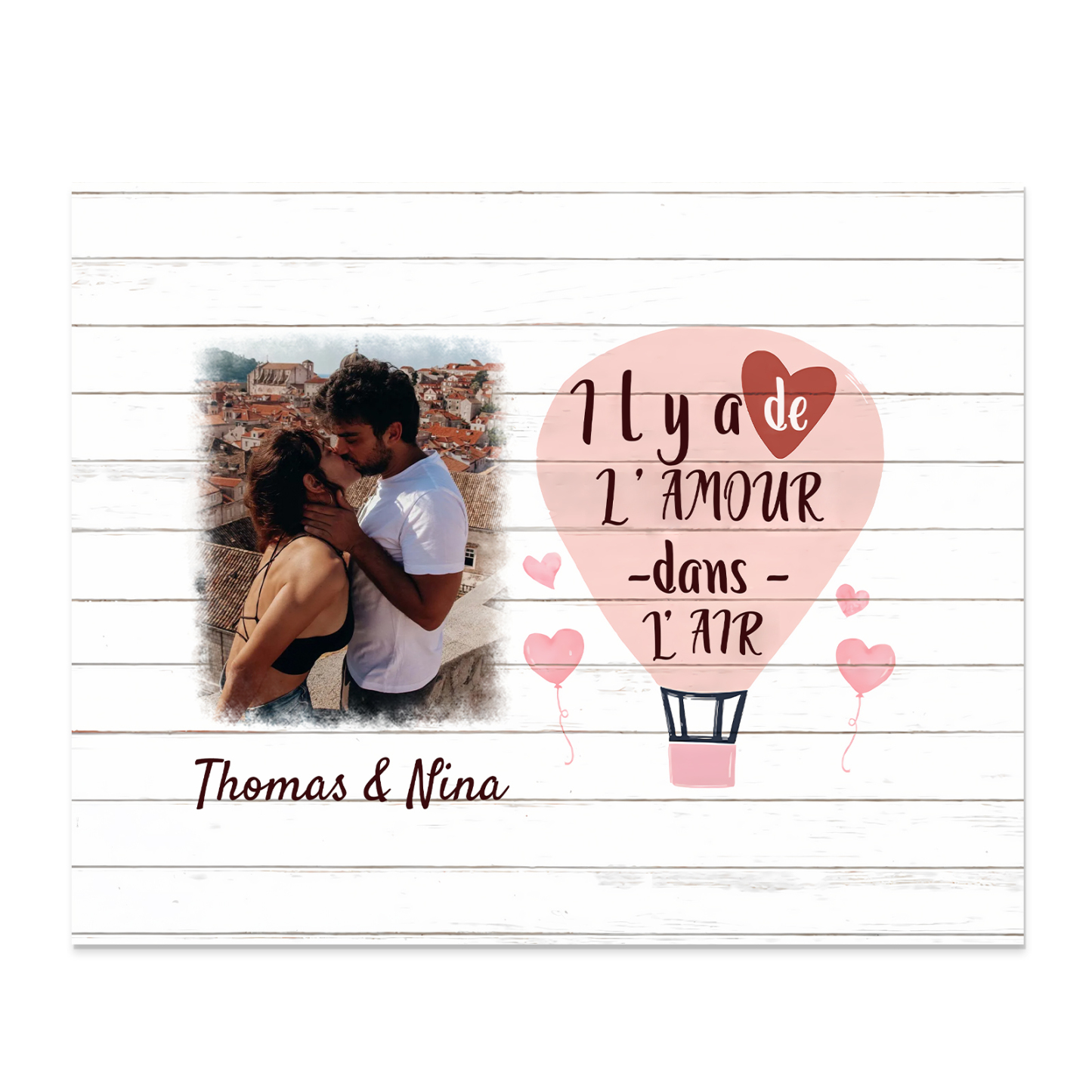 Cadre en Bois 2 Prénoms Personnalisés avec Photo pour Couple Cadeau Saint Valentin