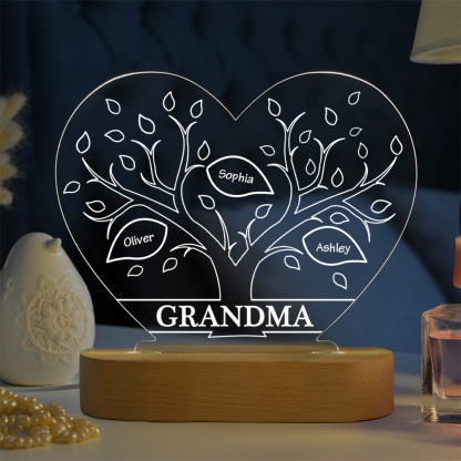 À Maman/Mamie - Lampe de chevet LED Arbre 3 Prénoms Personnalisés avec 1 Texte