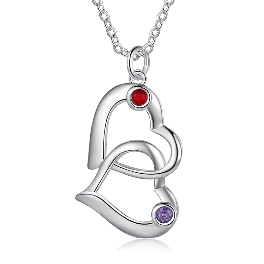 Collier Coeur 2 Prénoms Personnalisés Pendentif avec 2 Pierre de Naissance｜Jessemade
