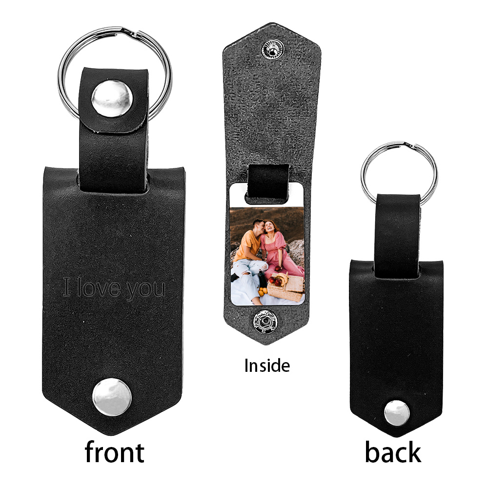 Porte-Clés Cuir Texte et Photo Personnalisées pour Couple
