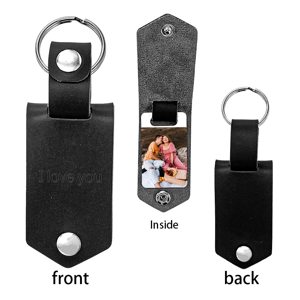 Porte-Clés Cuir Texte et Photo Personnalisées pour Couple