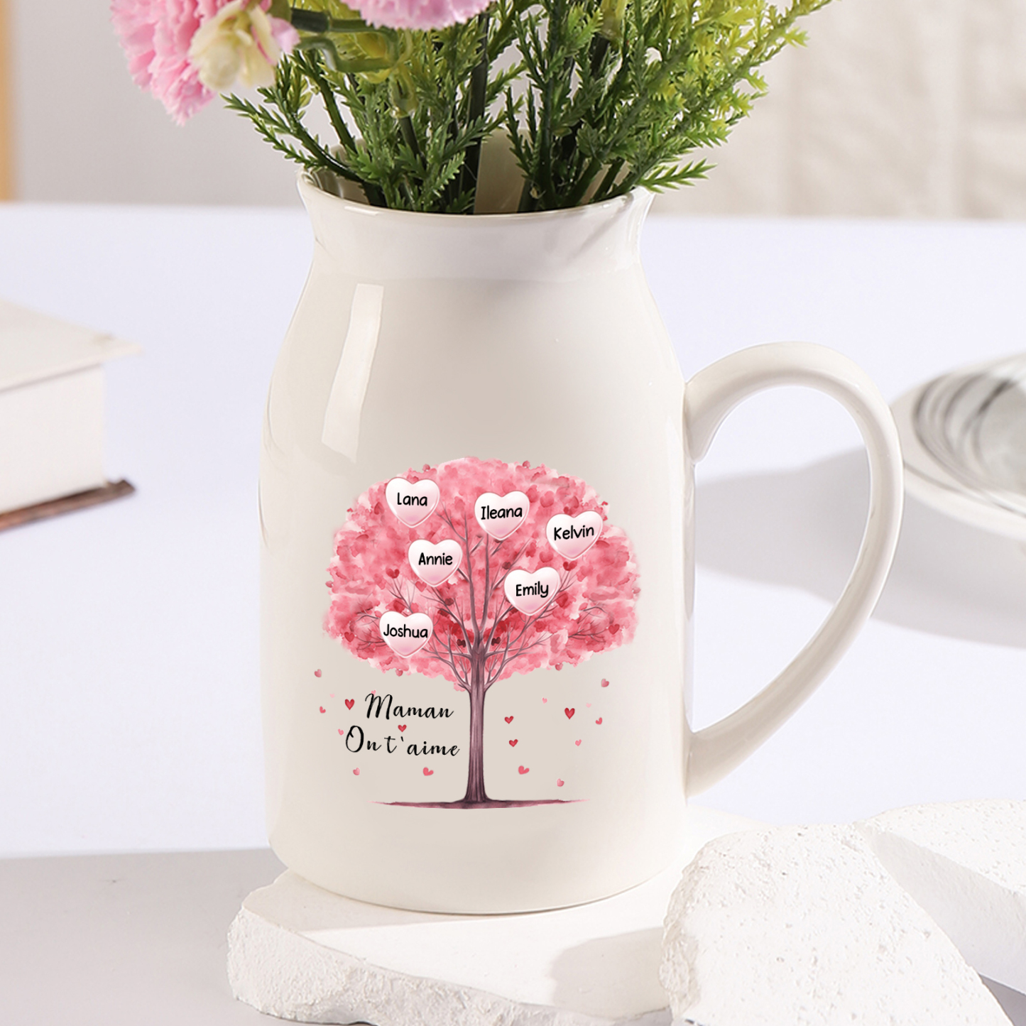 Vase à Fleurs Arbre 6 Prénoms Personnalisés avec Texte Décoration de la Maison