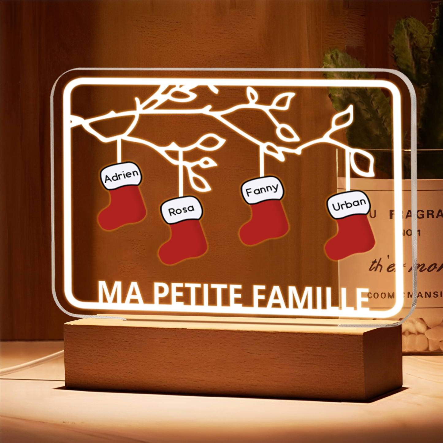 2-8 Noms Lampe de chevet Noël Chaussettes LED Lumières personnalisé avec Texte | Jessemade