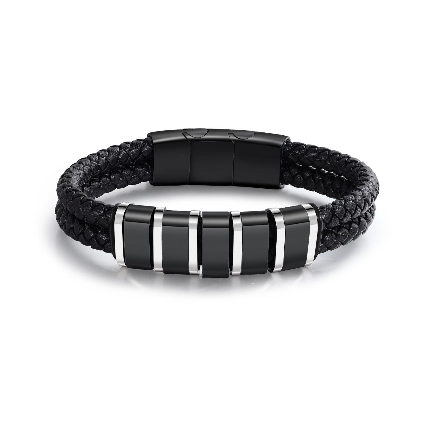 Bracelet Personnalisé en Cuir et Acier Inoxydable Personnalisé avec 5 Prénoms Bracelet Homme | Jessemade