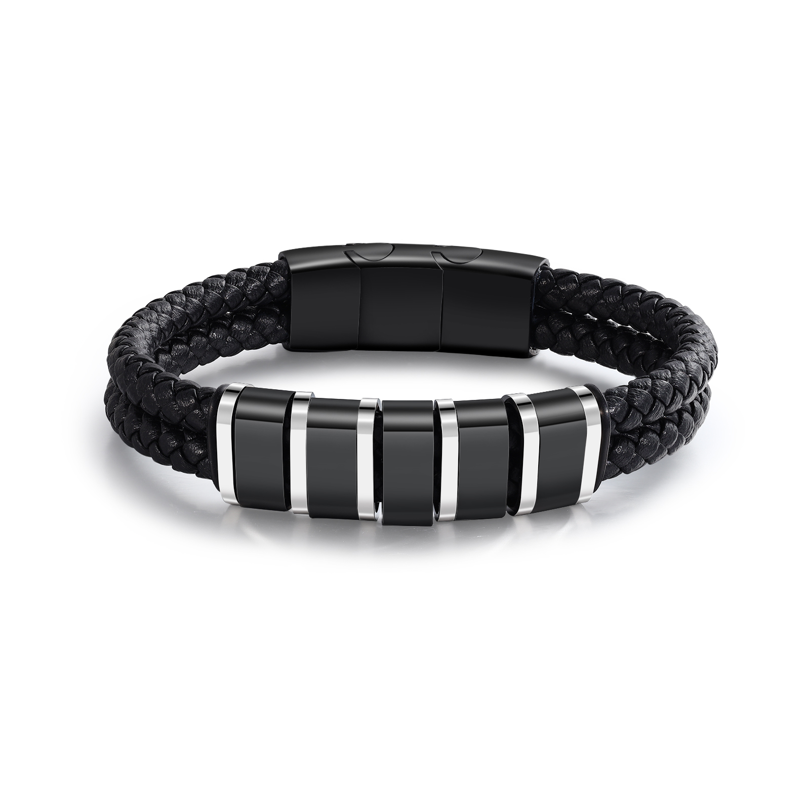 Bracelet Personnalisé en Cuir et Acier Inoxydable Personnalisé avec 5 Prénoms Bracelet Homme | Jessemade