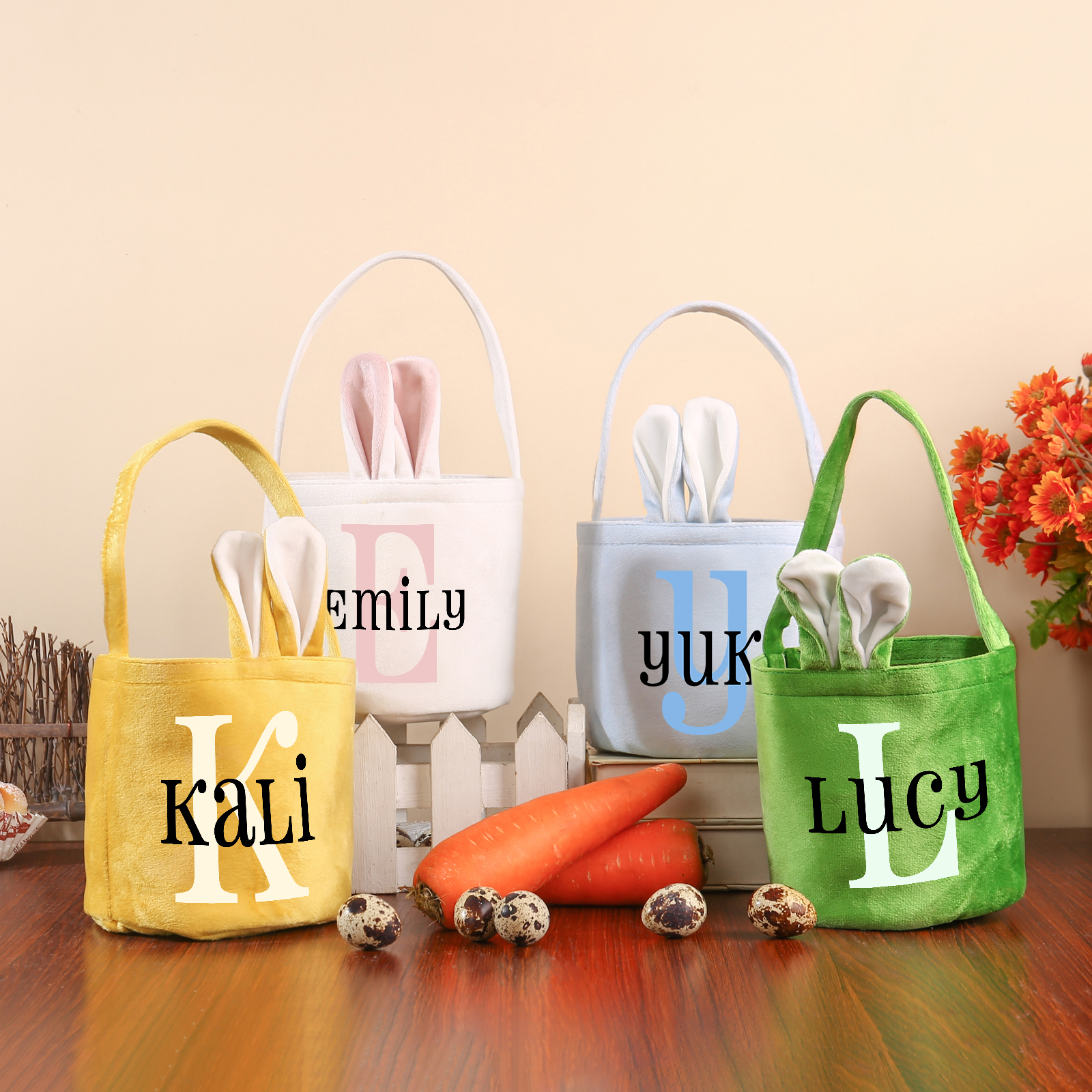 Sac de Pâques Lapin 1 Prénom et Lettre Personnalisés Tote Bag Enfant