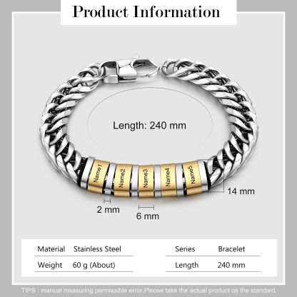 À mon Papa - Bracelet personnalisé en Acier inoxydable avec 5 Prénoms gravés | Jessemade