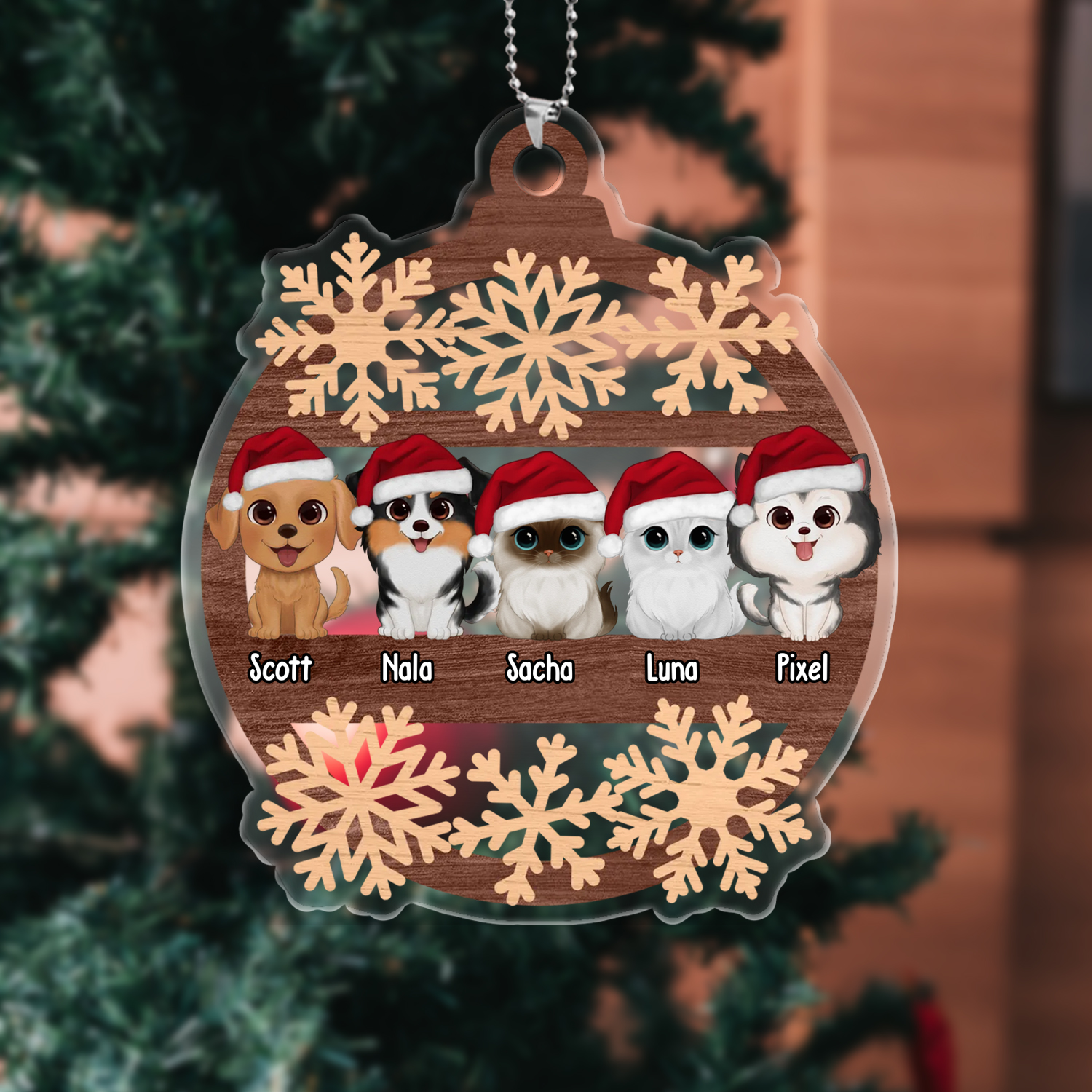 Ornements de Noël en Acrylique Personnalisé avec 1-6 Prénoms pour Animaux de Compagnie