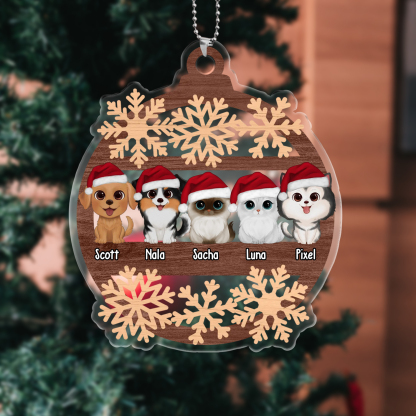 Ornements de Noël en Acrylique Personnalisé avec 1-6 Prénoms pour Animaux de Compagnie