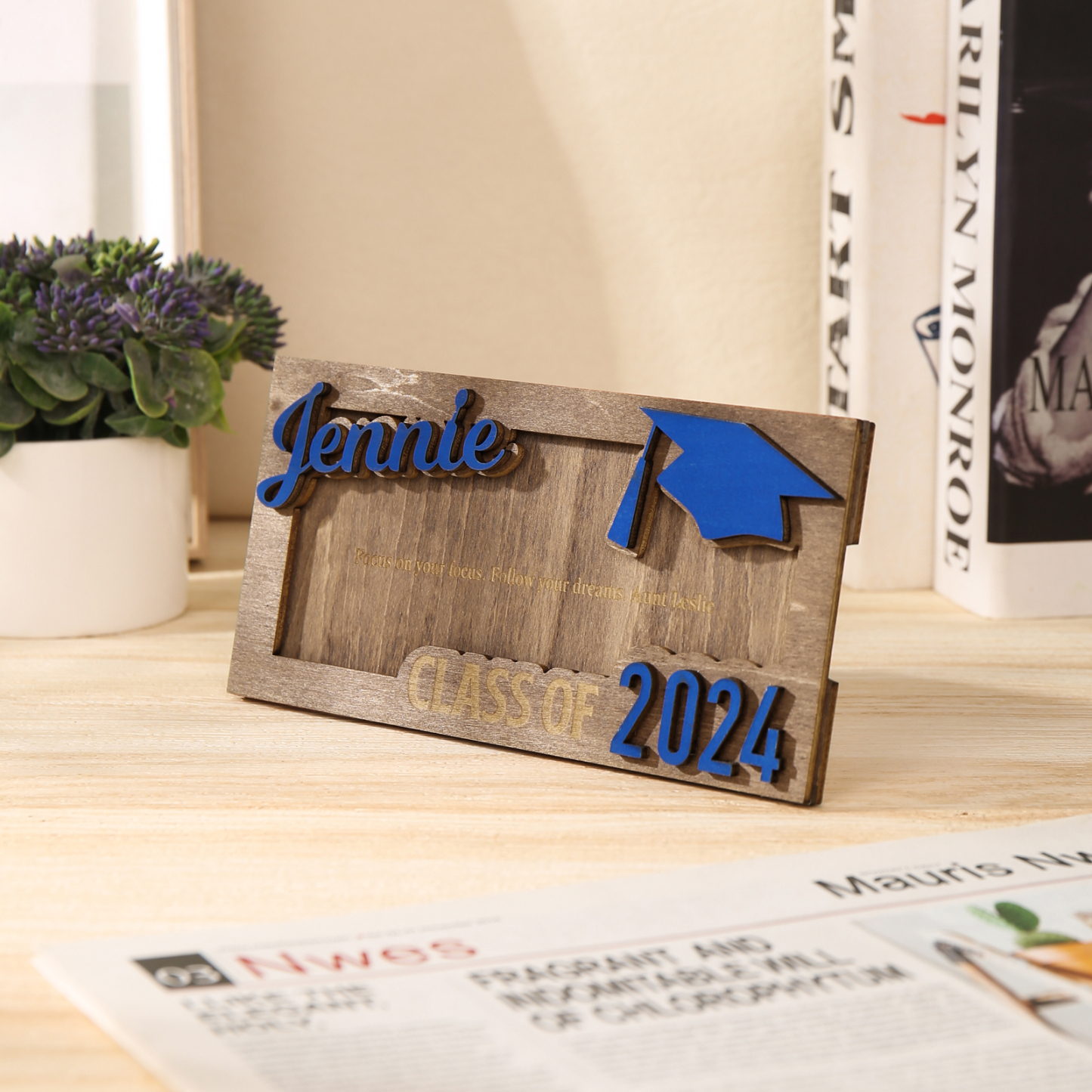 Porte-Cartes Diplômé en bois Prénom et Texte Personnalisés Cadeau de Graduation
