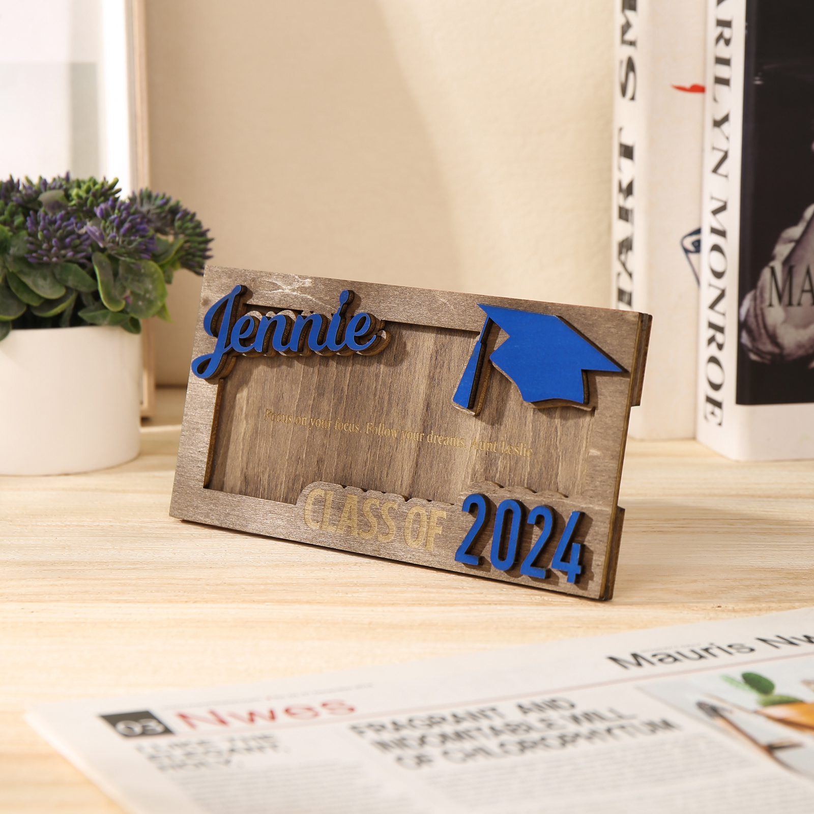Porte-Cartes Diplômé en bois Prénom et Texte Personnalisés Cadeau de Graduation