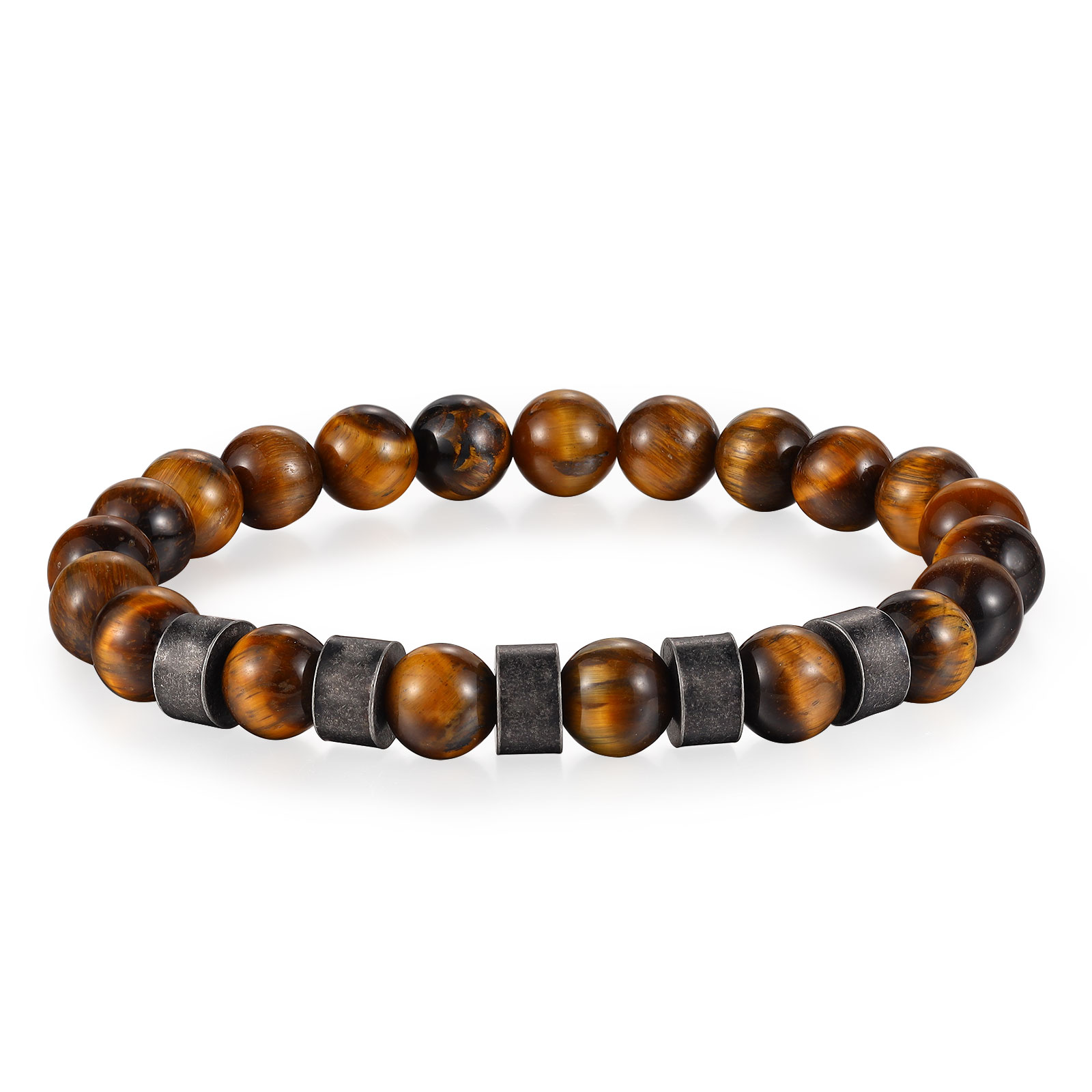 Bracelet d'Oeil de Tigre avec 5 Prénoms Personnalisés pour Homme