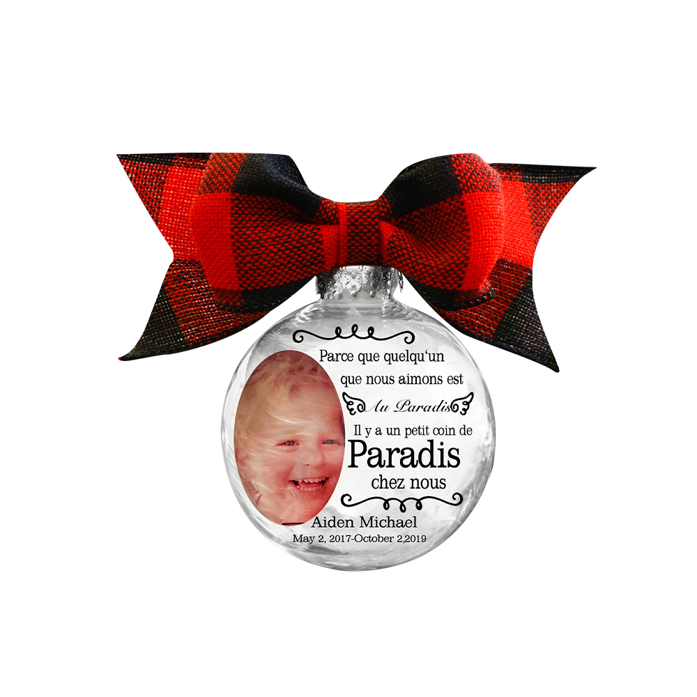 Boule transparente de plumes Ornements Prénom Personnalisé avec date et photo boule de noël | Jessemade