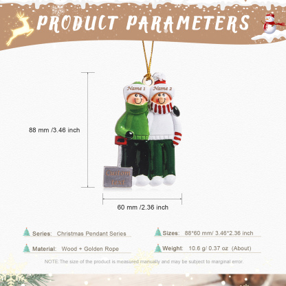 Décoration Sapin Noël Poupée 2 Prénoms Personnalisés avec Texte