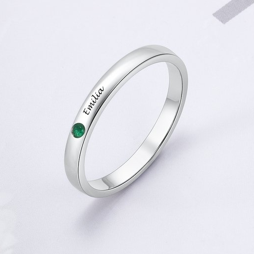 Bague Prénom Personnalisé avec 1 Pierre de Naissance