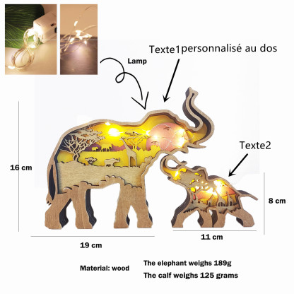 Bibelot En bois en Forme Eléphant sculpture 2 texte Personnalisé