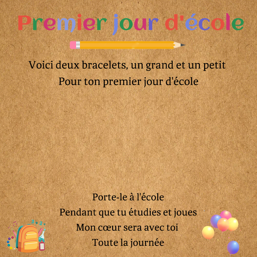 2PCS Ensemble de Bracelets Cœur - Cadeau Rentrée Scolaire Premier jour d’école
