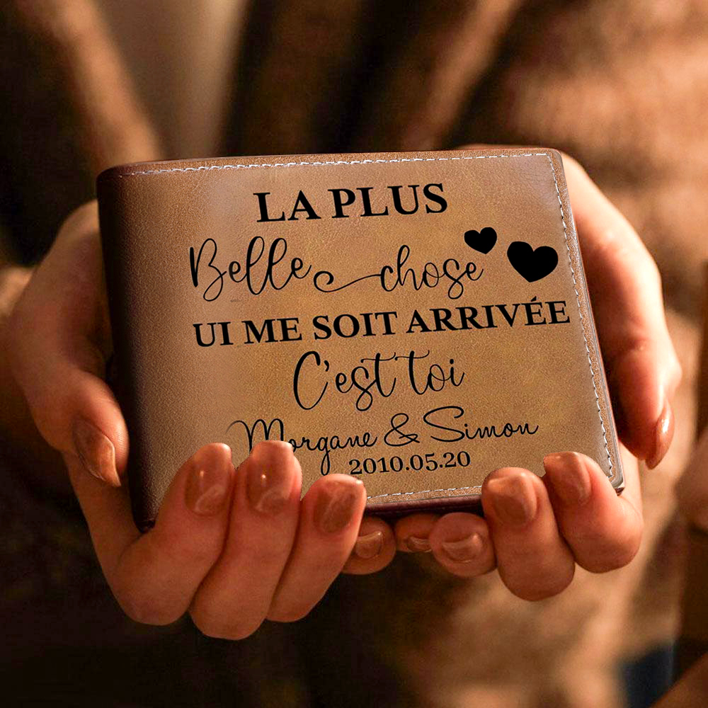 Portefeuille Classique 2 Prénoms Personnalisés avec Date pour Couple Porte-Monnaie Carte