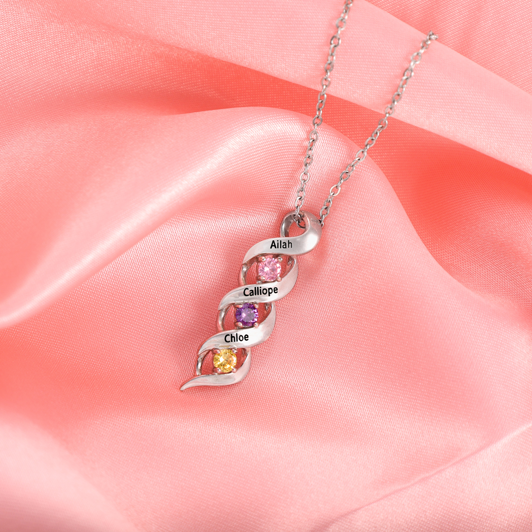 Collier Femme 3 Prénoms Personnalisés avec 3 Pierres de naissance | Jessemade