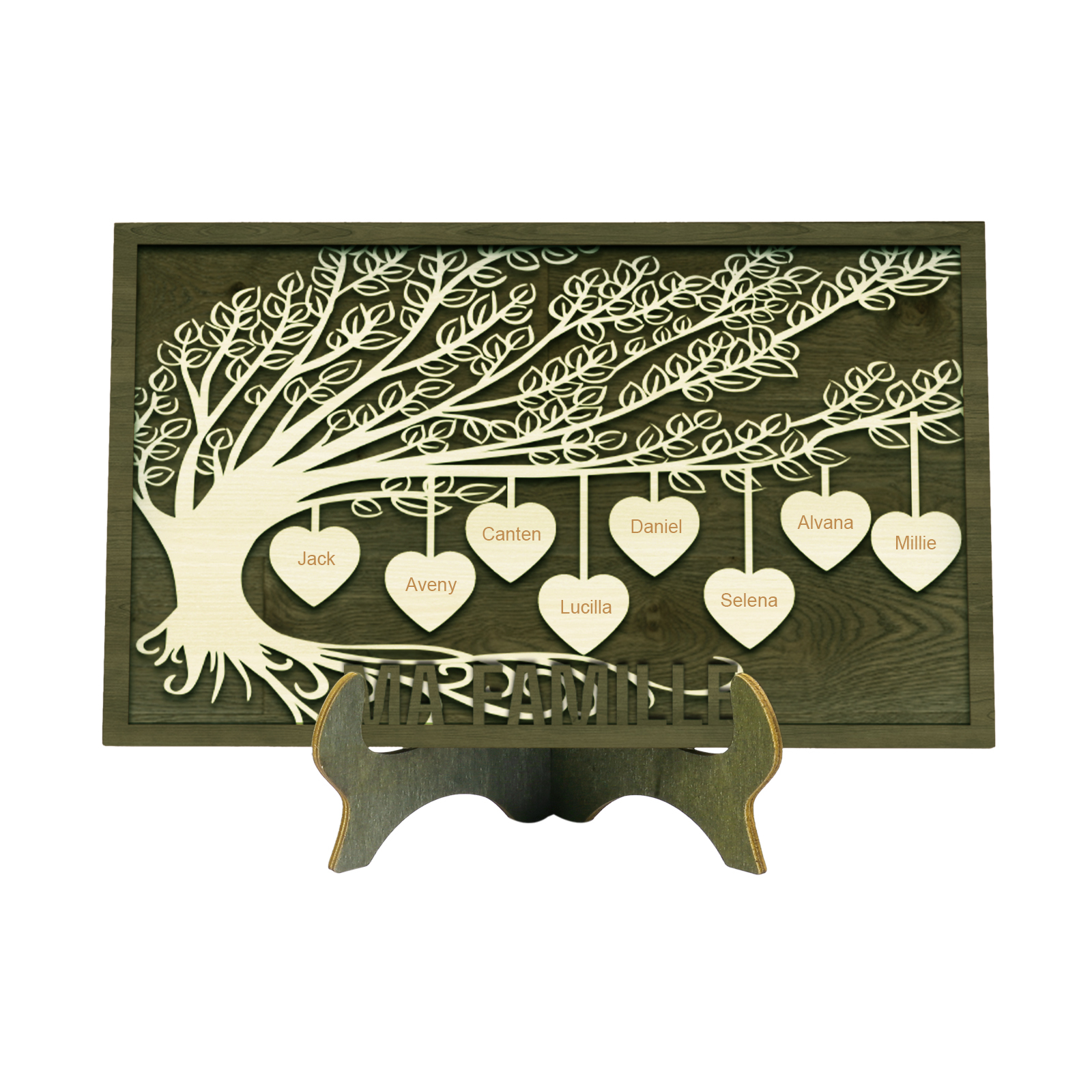 Décoration en bois Arbre de Vie 8 Prénoms Personnalisés Ornement Famille