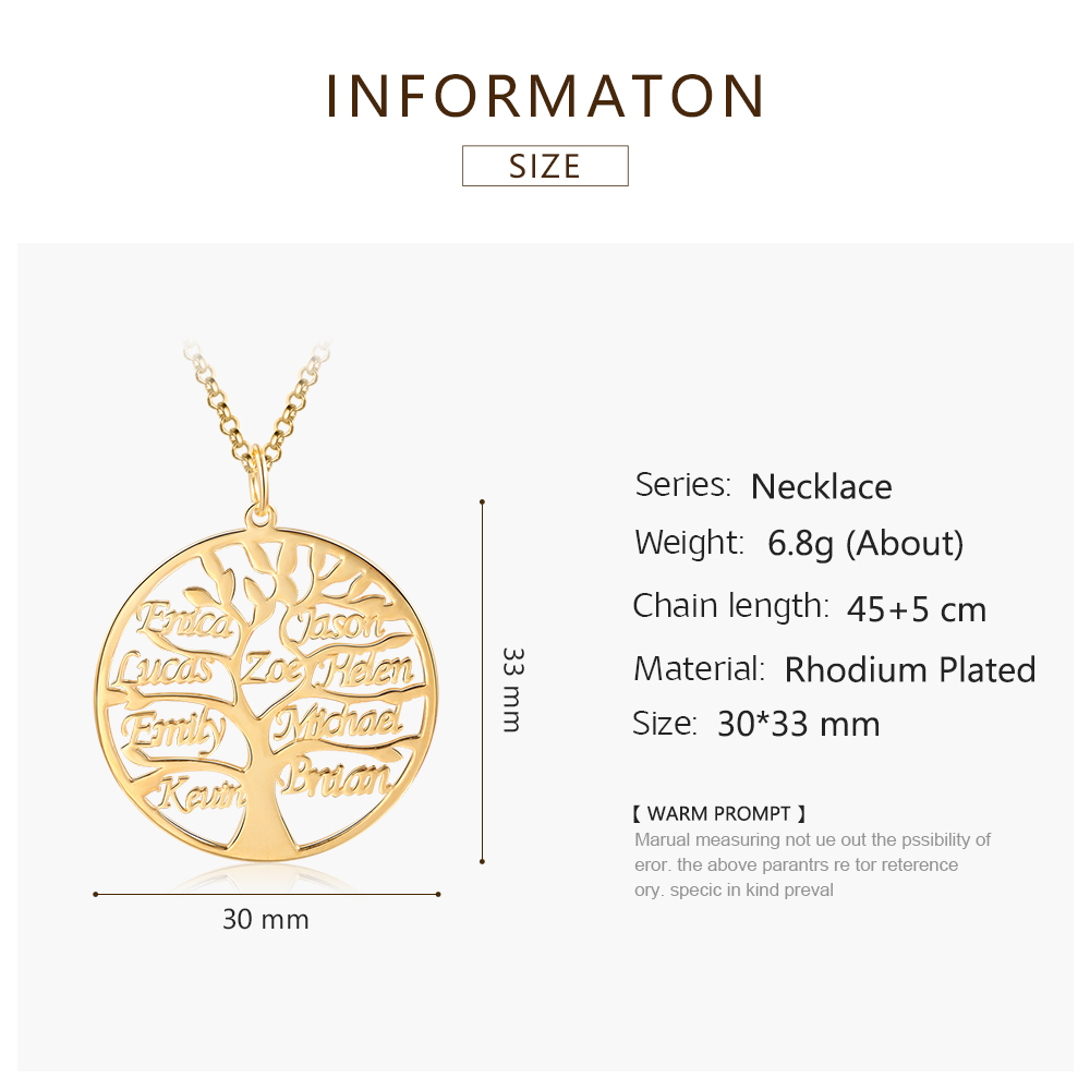 Collier Argent Arbre de vie Arbre généalogique 9 prenoms