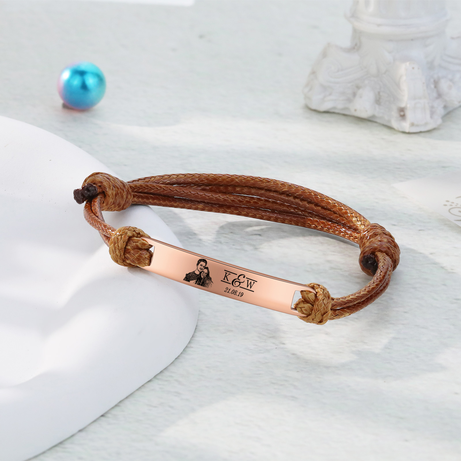 Bracelet Initiale 2 Lettres Personnalisées avec Photo et Date pour Couple｜Jessemade