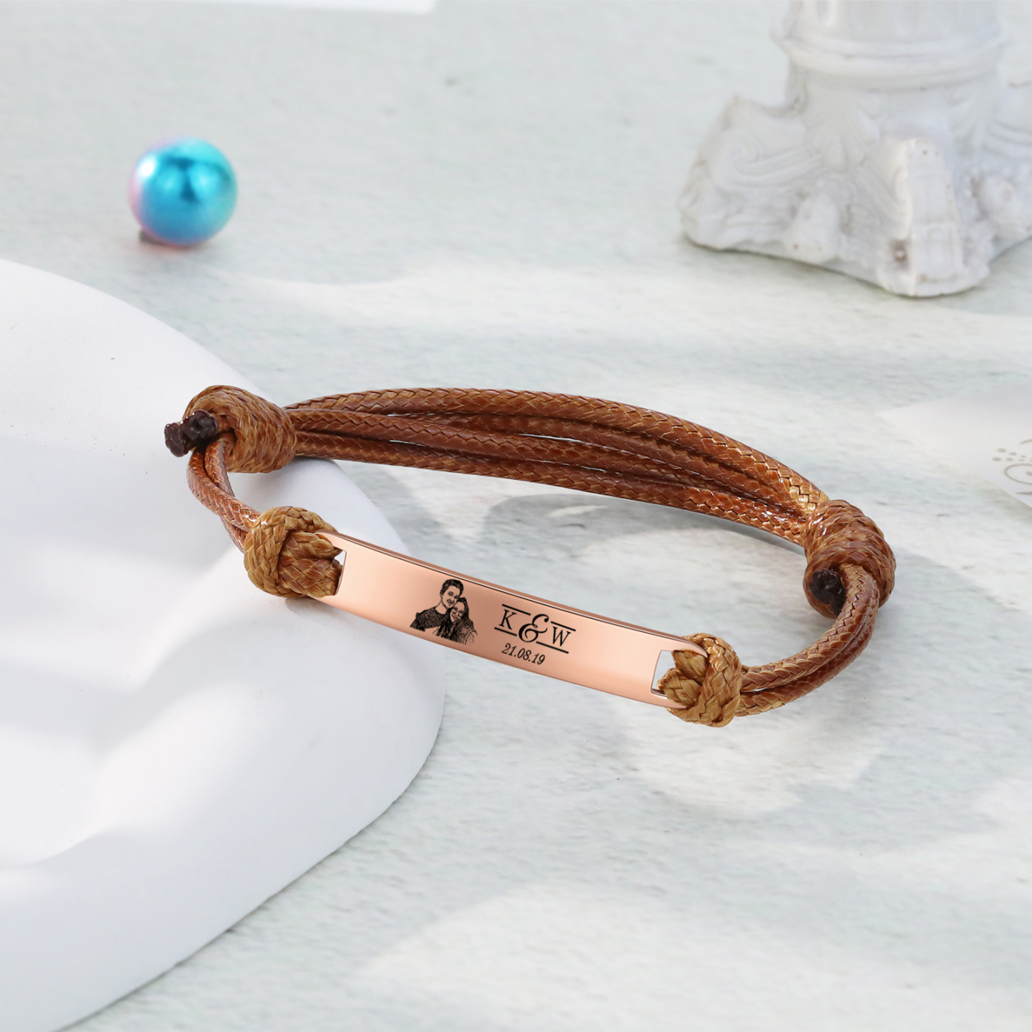 Bracelet Initiale 2 Lettres Personnalisées avec Photo et Date pour Couple｜Jessemade