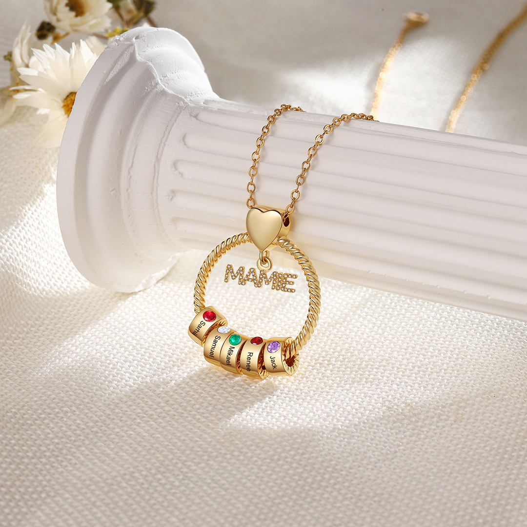 À ma Mamie - Collier Personnalisé Pendentif 5 Prénoms avec Pierre de naissance|Jessemade