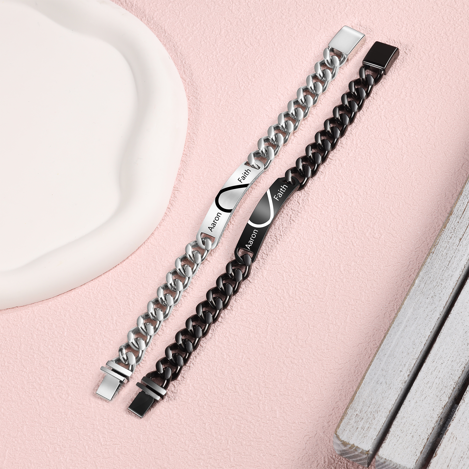 Bracelet couple 2PCS avec 2 Prénoms Personnalisés Gourmette bracelet en commun｜Jessemade