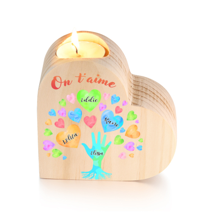 Bougeoir en Bois 4 Prénoms Personnalisés avec Texte sans bougie pour Famille