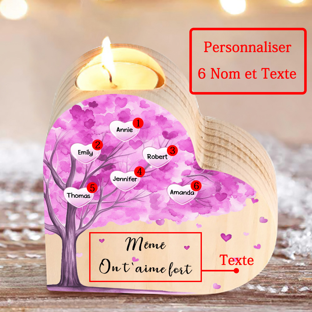 À Ma Maman/Mamie - Bougeoir en Bois Arbre 6 Prénoms et 1 Texte Personnalisés pour Famille sans bougie