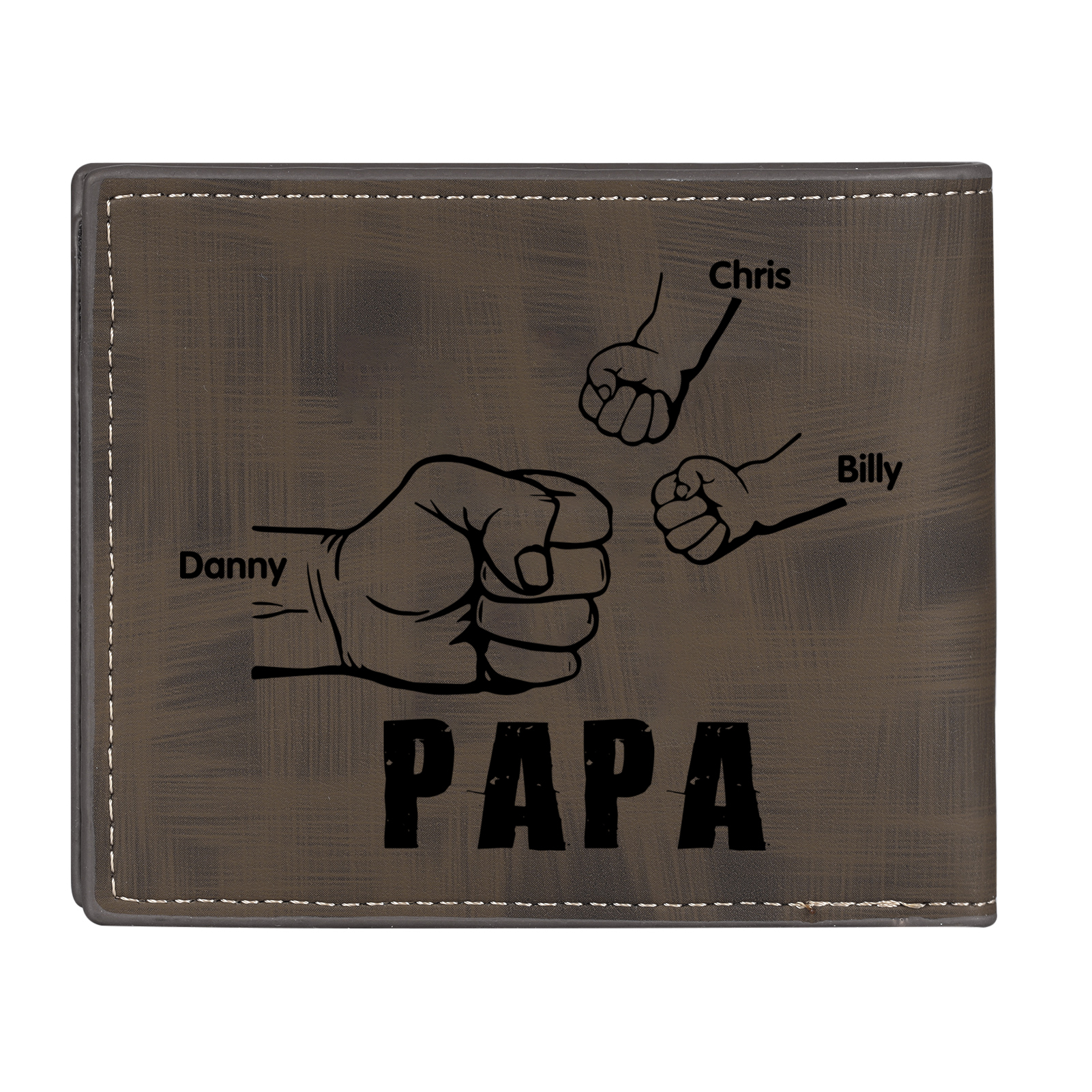 À mon Papa - Portefeuille Poings 3 Prénoms Personnalisés avec Photo Classique Homme Porte-Monnaie Carte