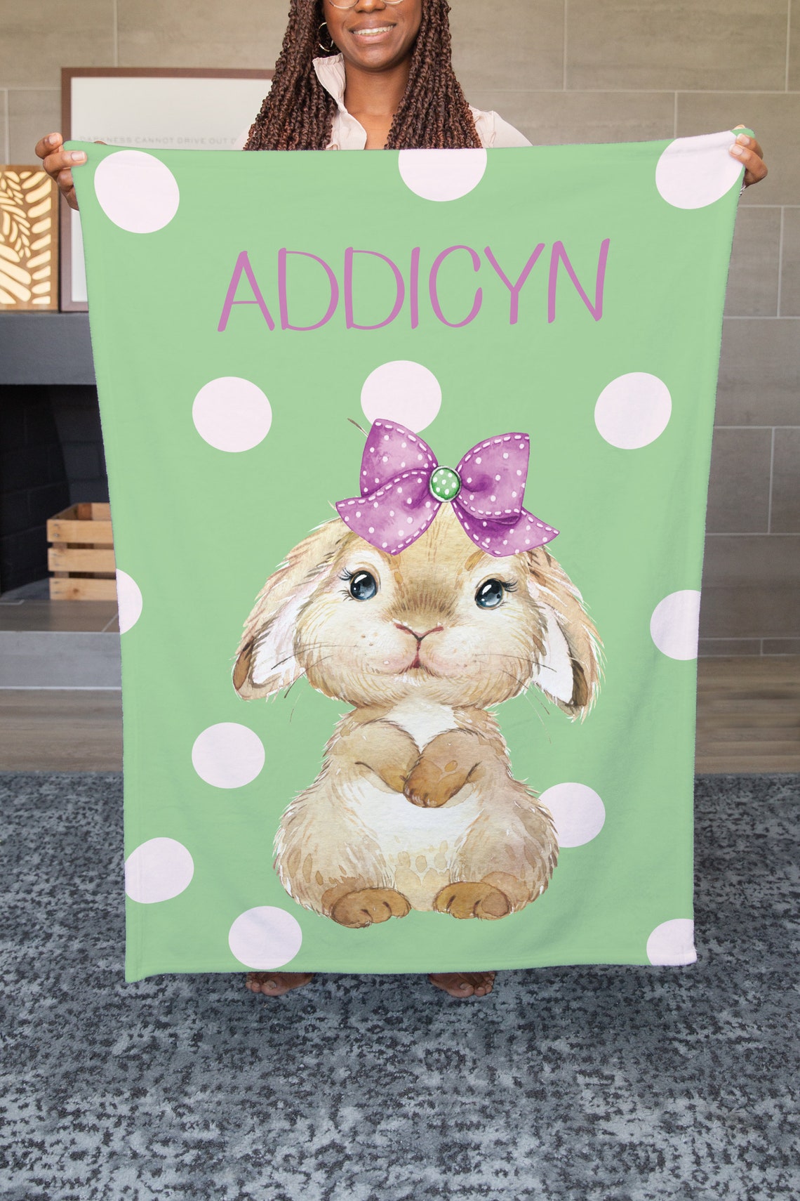 Couverture plaids polaire lapin Prénoms Personnalisé