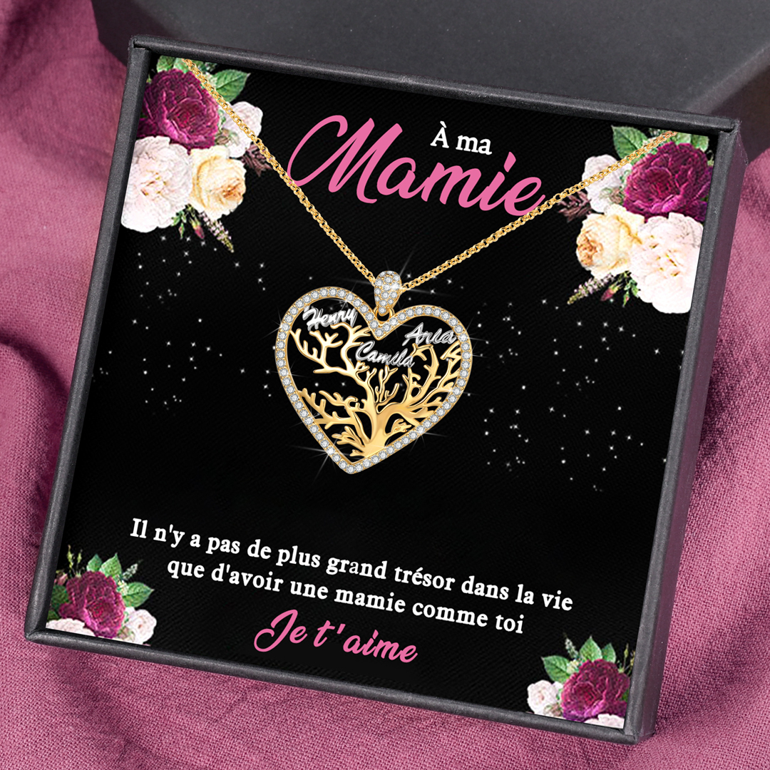 À ma Mamie - Collier Pendentif Arbre de vie Arbre généalogique 3 prénom