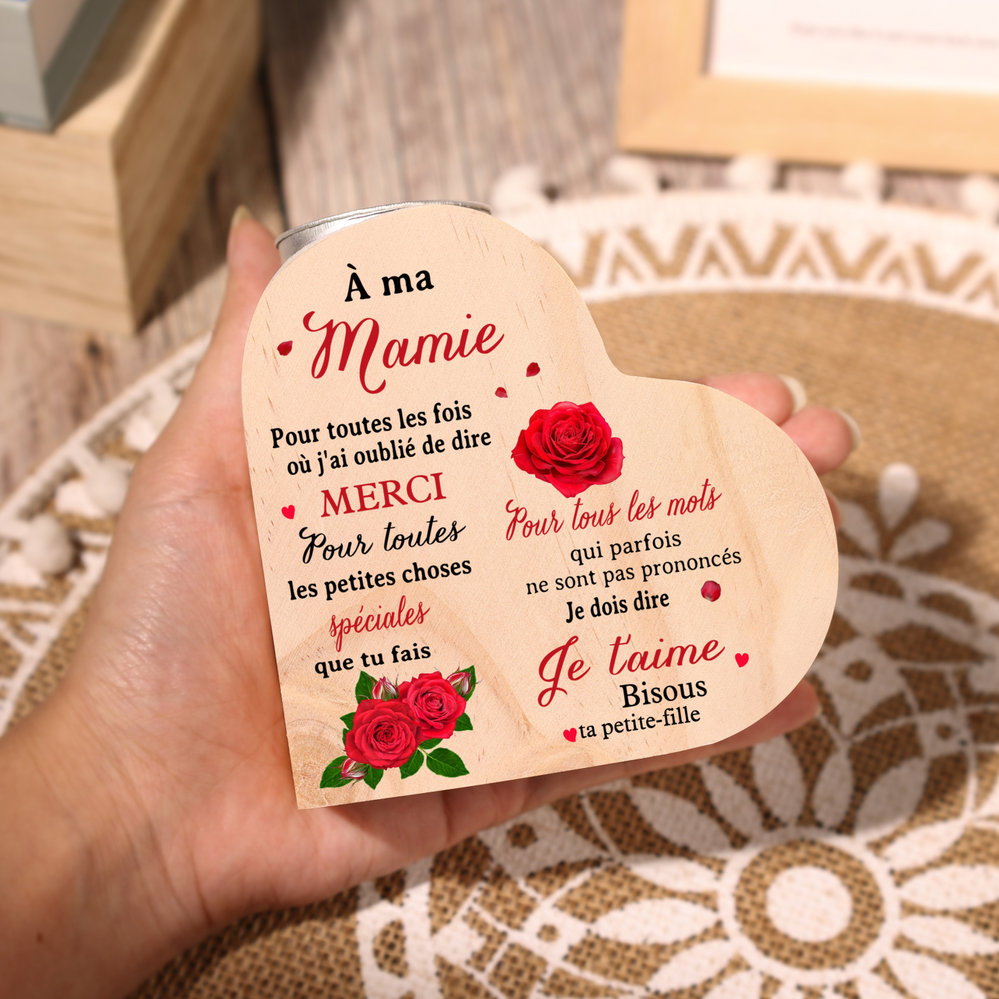 À Ma Mamie - Bougeoir en Bois sans bougie cadeau de Petite-Fille pour Mamie