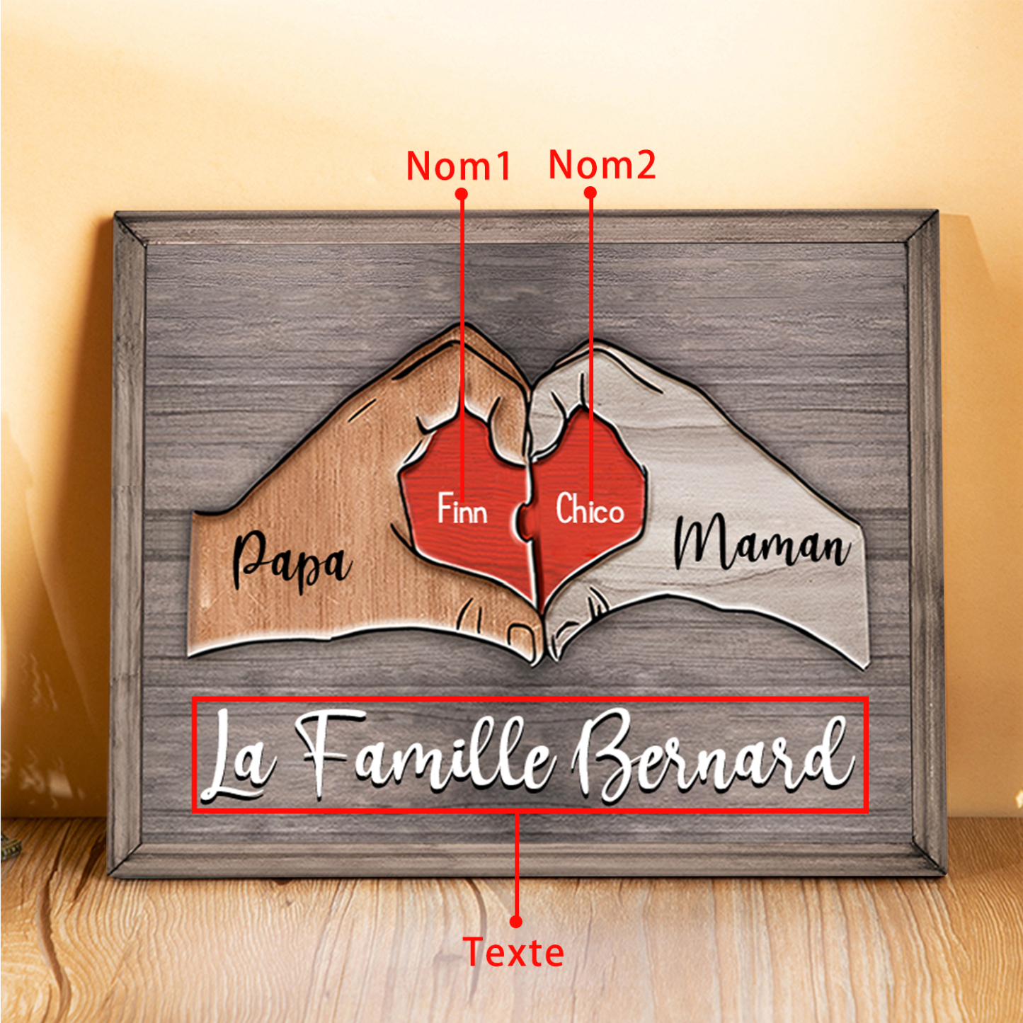 À ma Famille-Cadre en Bois Puzzle 2 Prénoms Personnalisés avec Texte