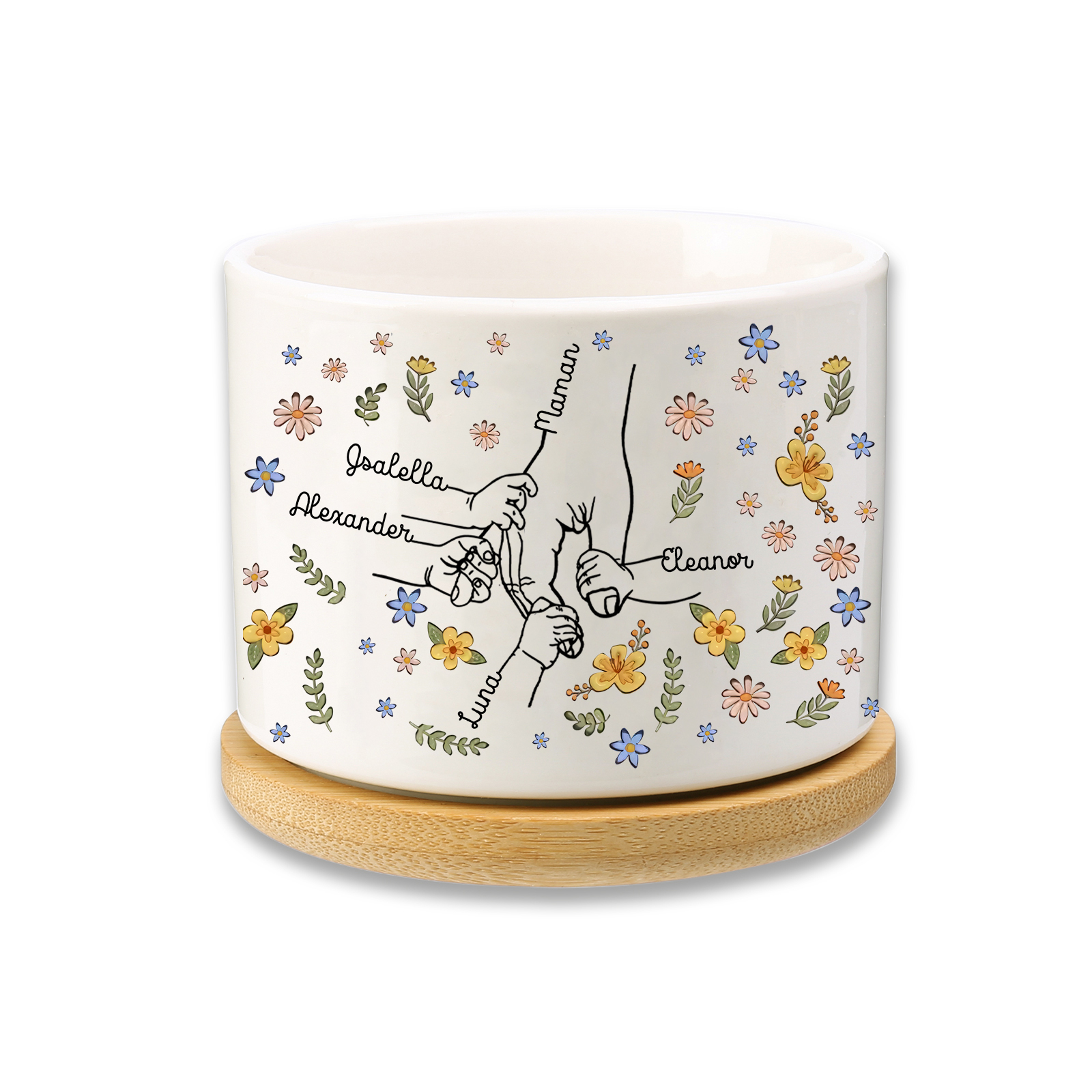 Vase/Pot de Fleurs la main dans la main 5 Prénoms Personnalisés Décoration de la Maison (sans plantes)