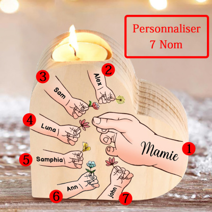 À Ma Maman/Mamie - Bougeoir en Bois Mains et Enfants 7 Prénoms Personnalisés pour Famille sans bougie