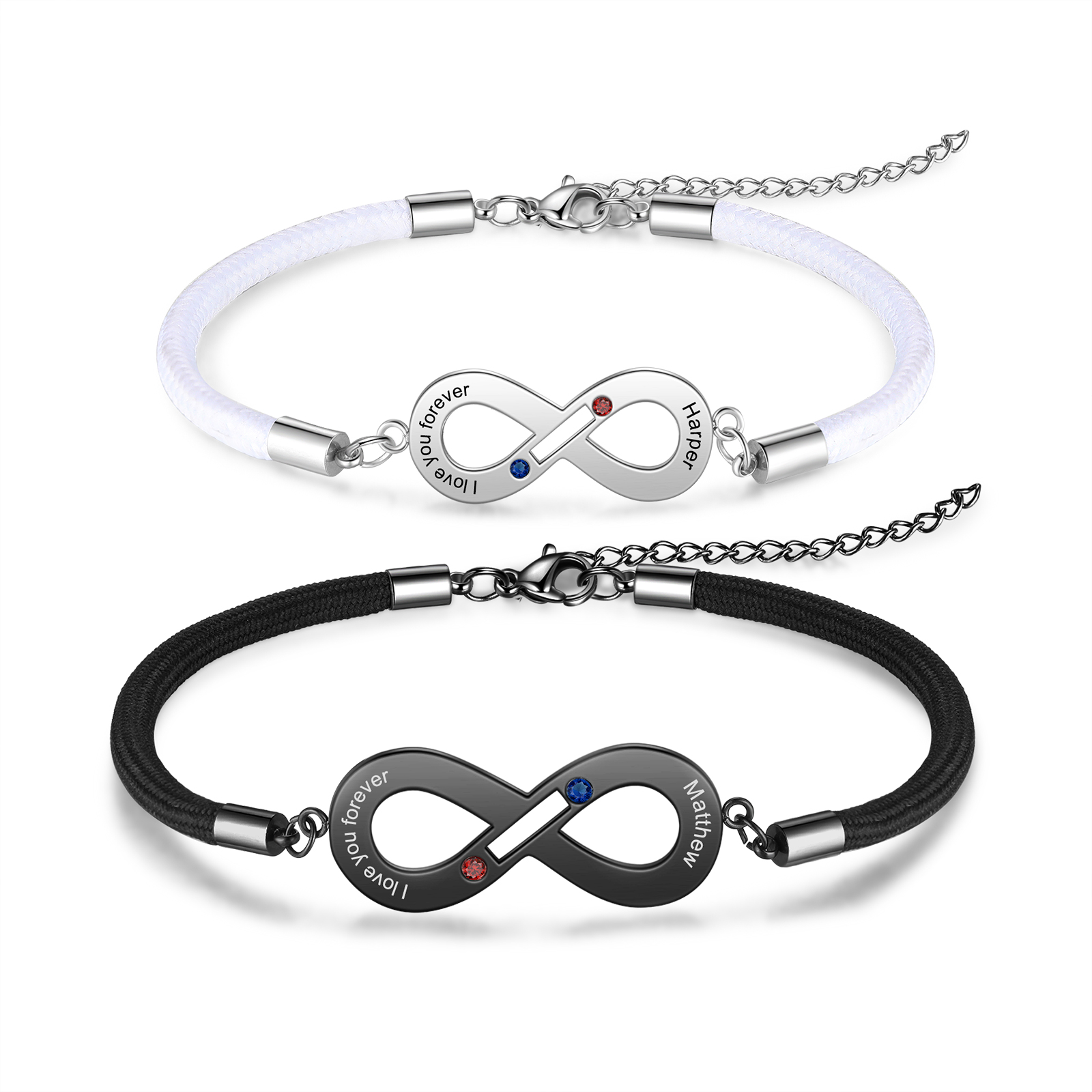 2PCS Bracelet roped de Saint-Valentin 2 Prénoms Personnalisé bracelet en commun pour Un couple Bracelet