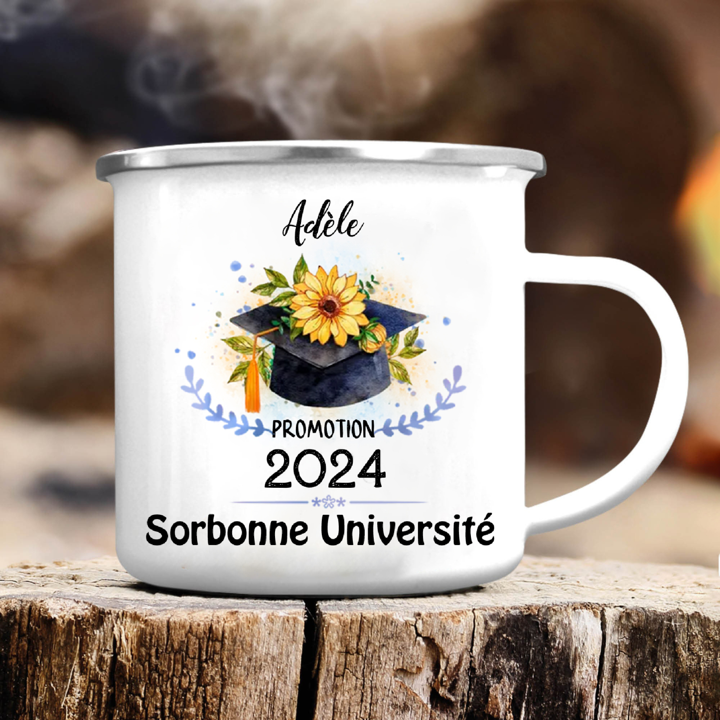 Tasse émaillée Diplômé 1 Prénom et Photo Personnalisés avec Année et Texte Cadeau de remise des diplômes
