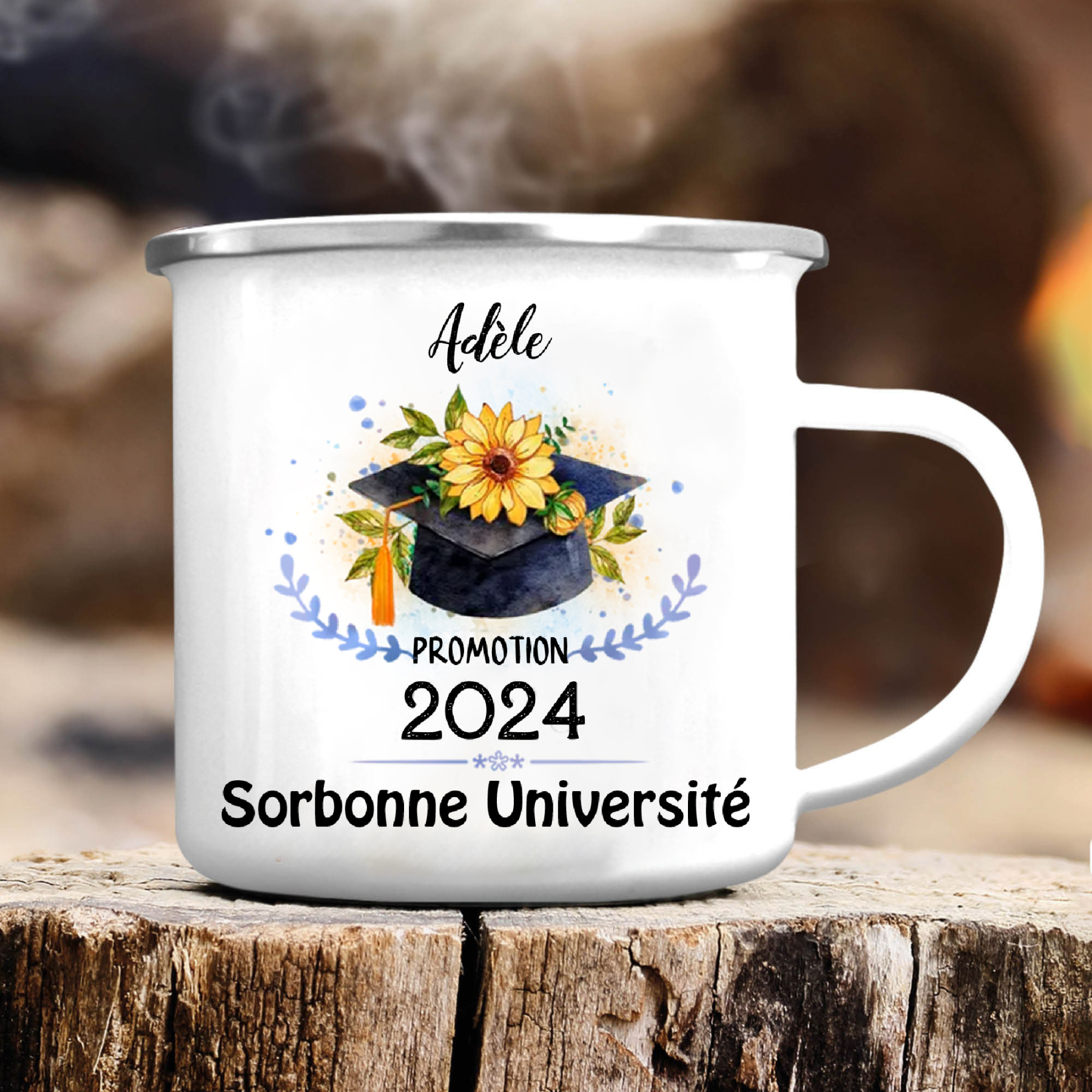 Tasse émaillée Diplômé 1 Prénom et Photo Personnalisés avec Année et Texte Cadeau de remise des diplômes