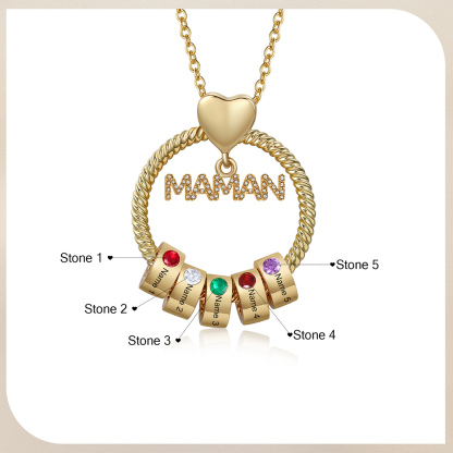 À ma Maman - Collier Pendentif 5 Prénoms Personnalisés avec Pierre de naissance